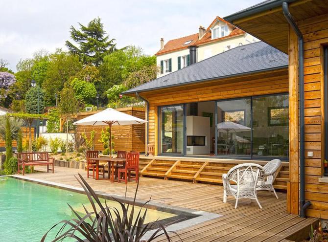 Maison bois Vaucresson La piscine la terrasse